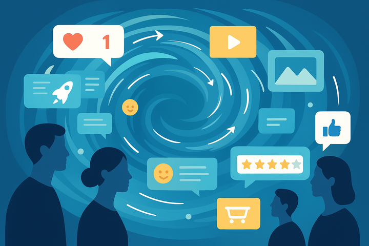 Eine Grafik, auf der Icons aus den sozialen Netzwerken in einen Strudel gezogen werden.