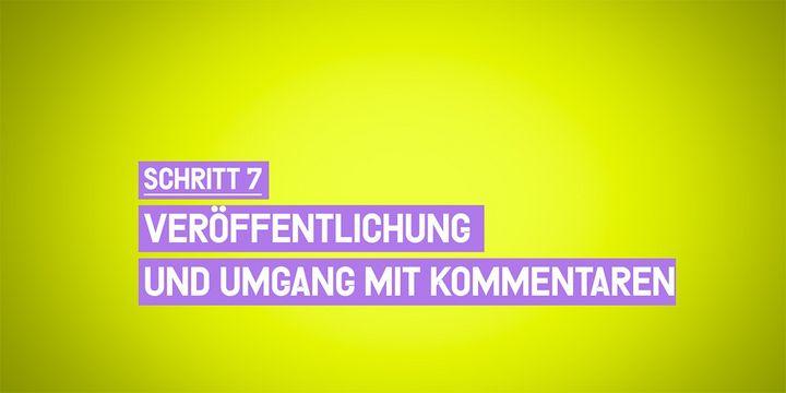 Neongrünes Poster mit weißer Schrift auf lila Hintergrund.